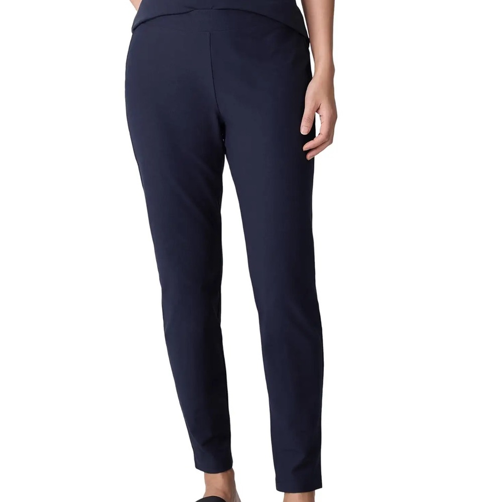 Eileen Fisher Slim Zip Cuff Ankle pants midnight navy washable stretch crepe